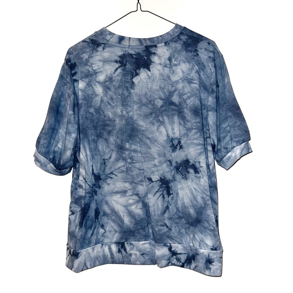 Como Vintage Blue Tie Dye Front Twist Knot T-shirt Top Large - Picture 3 of 9